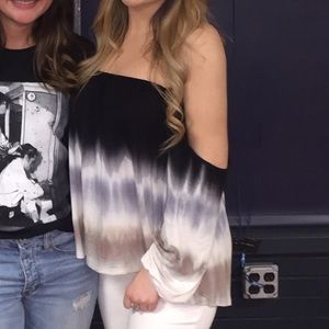 Neutral tie dye off the shoulder blouse